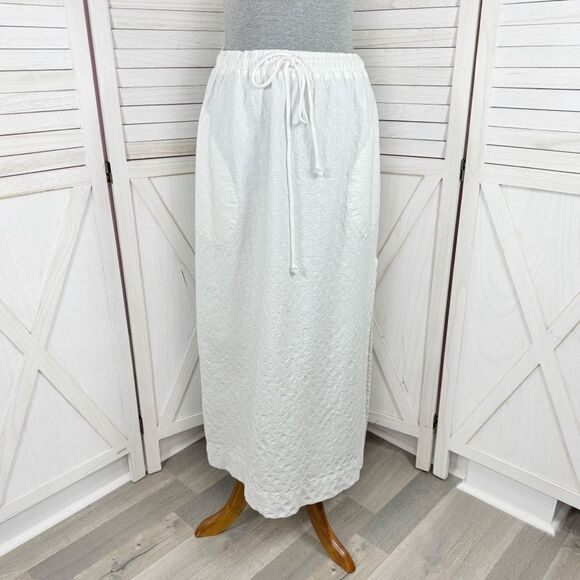 Free People Textured Cotton Side Slit Maxi Skirt White Large Pockets Drawstring - Picture 13 of 13